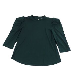 Adrianna Papell Top XL Green Blouse 3/4 Puff Sleeve high neck capsule staple
